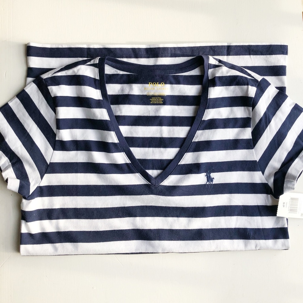 BNWT Navy & white striped Polo V neck 🏇🏻